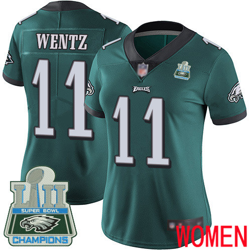 Women Philadelphia Eagles 11 Carson Wentz Midnight Green Team Color Vapor Untouchable NFL Jersey Limited